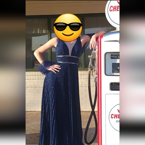 Long formal gown with accordian A-line skirt with shawl for prom, military ball - Picture 2 of 9